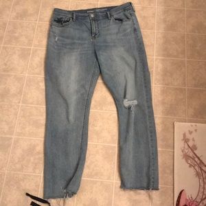 Straight leg distressed denim jeans